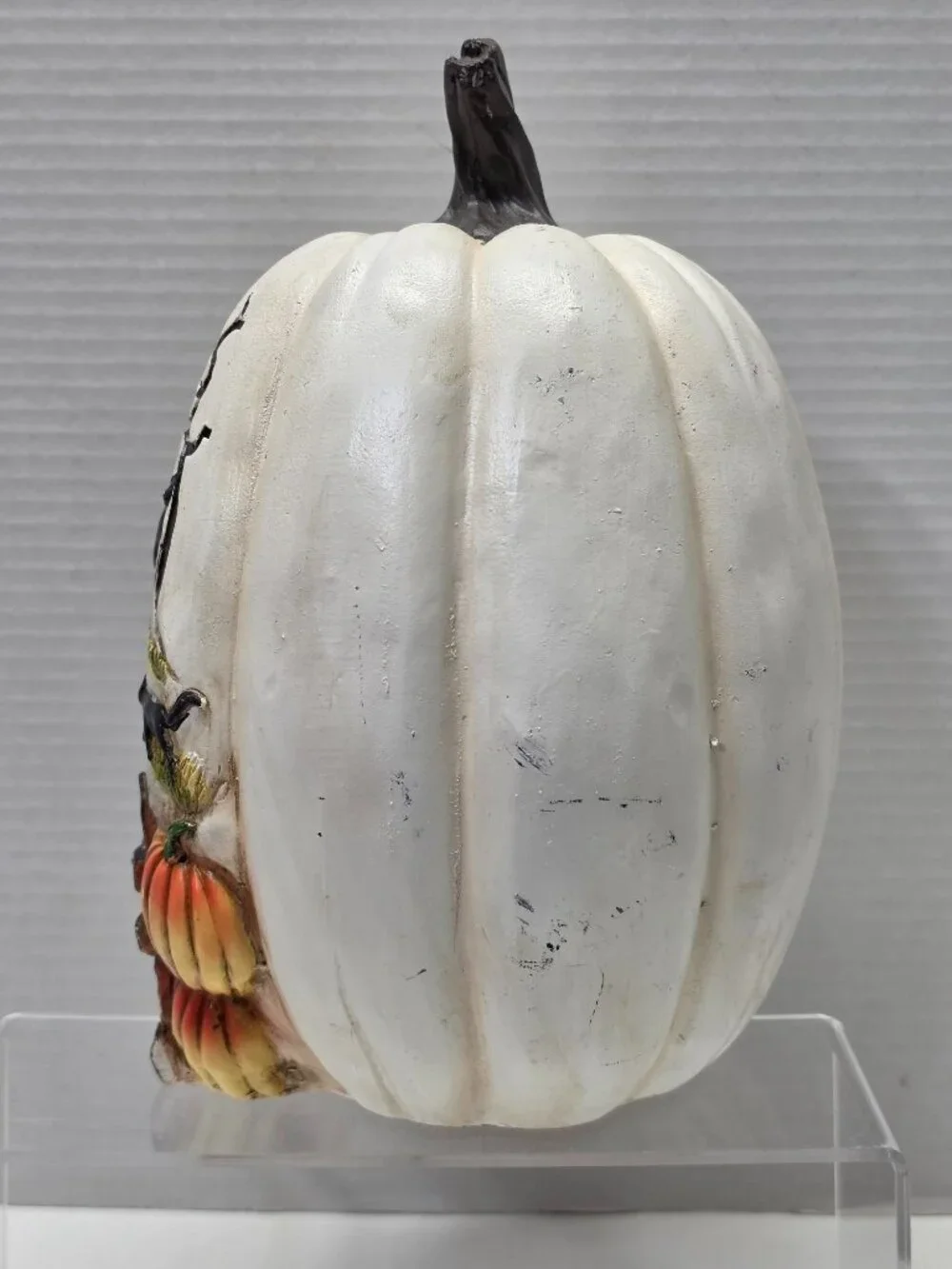 Vintage Halloween White Pumpkin Haunted House Black Cat Lighted Decor 10